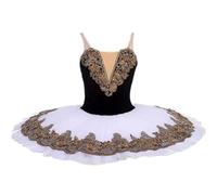 Omfpafeu tutù Professionale per Bambini, Lago dei cigni Costumi da Competizione per palcoscenico, Abito da Ballerina Pancake per Bambini,Nero,130