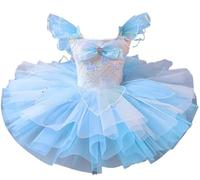 Omfpafeu Vestito da Ballerina per Bambine, con Spalline Sottili, Scollo a V in Pizzo con tutù e Scollo a V Stile Pancake,D,130