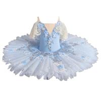 Omfpafeu Vestito da Balletto con tutù in Pizzo per Bambine Body da Ginnastica Costume Ballerina Fata Cigno Pattinaggio Abbigliamento da Ballo per Bambini Costume Ballerina da Sala,Blu,170