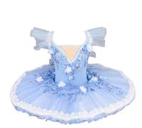 Omfpafeu Vestito da Balletto Professionale per Bambine, Abito tutù Pancake, Abito da Ballerina, Costume da Spettacolo di Danza per Feste e Bambini,Blu,130