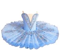 Omfpafeu Vestito da Danza Classica per Bambine, con Cinturino in Pizzo Modello Lago dei cigni Body Ginnastica tutù Abbigliamento da Ballo per Pattinaggio Artistico Abito da Ballerina,Blue 1,160