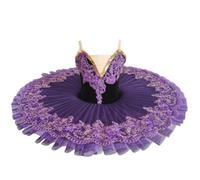 Omfpafeu Vestito da Danza Classica per Bambine, con Cinturino in Pizzo Modello Lago dei cigni Body Ginnastica tutù Abbigliamento da Ballo per Pattinaggio Artistico Abito da Ballerina,Purple 1,110