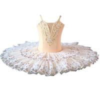 Omfpafeu Vestito da Danza Classica per Bambine, con Cinturino in Pizzo Modello Lago dei cigni Body Ginnastica tutù Abbigliamento da Ballo per Pattinaggio Artistico Abito da Ballerina,Arancia,170