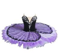 Omfpafeu Vestito da Danza Classica per Bambine, tutù Pancake, Balletto Lago dei cigni Canotta Ricamata Body Ginnastica Completo da Competizione,3,130