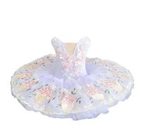 Omfpafeu Vestito da Danza Classica per Bambine, tutù Pancake, Balletto Lago dei cigni Canotta Ricamata Body Ginnastica Completo da Competizione,1,120