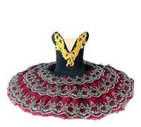 Omfpafeu Vestito da Danza Classica per Bambine, tutù Pancake, Balletto Lago dei cigni Canotta Ricamata Body Ginnastica Completo da Competizione,9,100