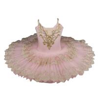 Omfpafeu Vestito da Danza Classica per Bambine, tutù Pancake, Balletto Lago dei cigni Canotta Ricamata Body Ginnastica Completo da Competizione,2,160