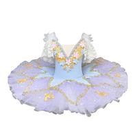 Omfpafeu Vestito da Danza Classica per Bambine, tutù Pancake, Balletto Lago dei cigni Canotta Ricamata Body Ginnastica Completo da Competizione,18,110