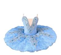 Omfpafeu Vestito da Danza Classica per Bambine, tutù Pancake, Balletto Lago dei cigni Canotta Ricamata Body Ginnastica Completo da Competizione,11,150