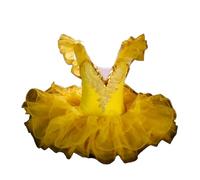 Omfpafeu Vestito da tutù da Balletto per Bambini, Gonna da Ballo per Bambine, Abito da Balletto con Paillettes Abbigliamento da Competizione,Dark Yellow,110