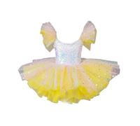 Omfpafeu Vestito da tutù da Balletto per Bambini, Gonna da Ballo per Bambine, Abito da Balletto con Paillettes Abbigliamento da Competizione,Giallo,100