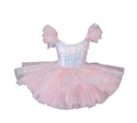 Omfpafeu Vestito da tutù da Balletto per Bambini, Gonna da Ballo per Bambine, Abito da Balletto con Paillettes Abbigliamento da Competizione,Rosa,120