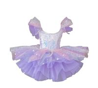 Omfpafeu Vestito da tutù da Balletto per Bambini, Gonna da Ballo per Bambine, Abito da Balletto con Paillettes Abbigliamento da Competizione,Viola,150
