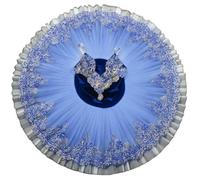 Omfpafeu Vestito da tutù di Balletto Professionale per Bambine, Piatto da Principessa Costume da Ballerina del Lago dei cigni Costume da Competizione di Danza da palcoscenico,Blu,150