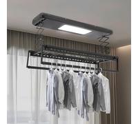 OMGGYER Stendibiancheria da soffitto a montaggio verticale asciugatrice da soffitto in alluminio e acciaio, stendibiancheria elettrico ripiegabile con illuminazione LED e telecomando (nero)