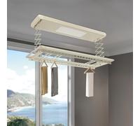 OMGGYER Stendibiancheria da soffitto verticale in alluminio e acciaio, stendibiancheria elettrico pieghevole con illuminazione a LED e telecomando (bianco)