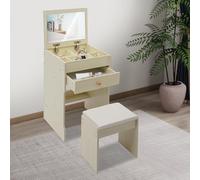 OMGGYER Tavolo da trucco piccolo con sgabello e specchio illuminato, tavolo da toeletta con cassetto, tavolo di bellezza ideale per camera da letto e piccoli spazi, 40 x 37,5 x 72 cm (larghezza)