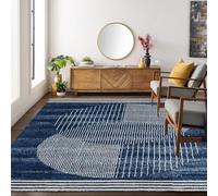 OMHHBX Tappeto lavabile per soggiorno, camera da letto, a pelo corto, antiscivolo, morbido, moderno motivo geometrico, decorazione per la casa, 120 x 180 cm, colore: blu