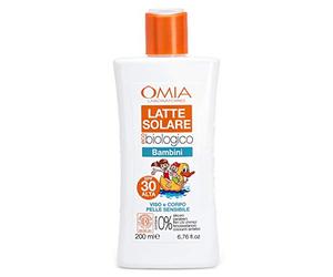 Omia, Latte Solare Eco Bio Bambini SPF 30 Viso e Corpo, Protezione Solare Bambini Alta per Pelli Delicate e Sensibili, con Olio di Mandorle e Olio di Sesamo, Dermatologicamente Testato - 200 ml