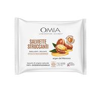 Omia - Salviette Struccanti Viso Ecobio Con Olio di Argan del Marocco, Struccanti, Emollienti e Delicate, Rimuovono il Trucco Waterproof, Tessuto 100% Biodegradabile - Confezione da 20 Salviettine