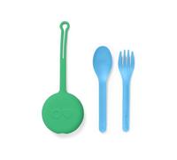 Omie Box - Set di utensili per bambini, con custodia, 2 pezzi, in plastica, riutilizzabile, forchetta e cucchiaio, con baccello per bambini, viaggi, scatole per il pranzo, colore: verde menta