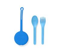 Omie OmieBox - Set di utensili per bambini con custodia, 2 pezzi, in plastica, forchetta e cucchiaio riutilizzabili, posate con cialda per bambini (blu)