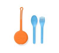 Omie Set di utensili per bambini con custodia, 2 pezzi in plastica, forchetta e cucchiaio riutilizzabili, argenteria con capsula per bambini (alba)