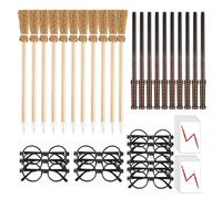 OMIGA 48 Pezzi Matite Bacchetta Magica e Scopa Strega Set con Tatuaggi Temporanei di Fulmini Occhiali da Mago Senza Lenti per Halloween Compleanni Feste Cosplay