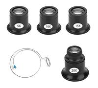 OMIGA Set di 4 Lente D'ingrandimento Occhiali Ingrandimento Professionali 5x 10x 15x 20x Monocolo Orologiaio per Riparazioni Occhiali Gioielli Oculare Diamanti Monete (Nero)