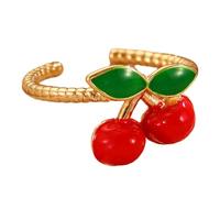 omiinitio Anelli Di Ciliegia Unici Alla Moda Astratto Struttura Di Rame Apertura Per Giovani Donne E Coppie, come descritto