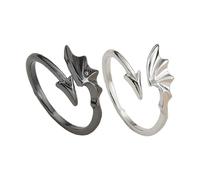 omiinitio Gothic Angelic Devil Wing Anelli aperti regolabili per coppie, gioielli in lega portatili, unisex, romanticismo, regalo romantico, come descritto