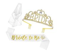 omiinitio Set da sposa con cristalli diademi corona, velo da sposa e fascia satinata, per la futura sposa, per matrimoni e occasioni formali, per feste di fidanzamento, gold, Taglia unica