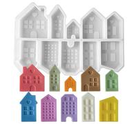 omiinitio Stampo in silicone a forma di casa, 10 cavità riutilizzabili, per la produzione di sapone, resina epossidica e cioccolato multiuso in silicone