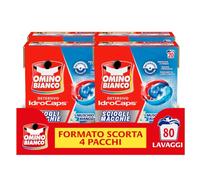 Omino Bianco Idrocaps Detersivo Lavatrice Sciogli Macchie, 20 Caps x 4 | Rimuove anche le macchie più difficili, 80 lavaggi, fragranza Muschio Bianco, efficace a basse temperature
