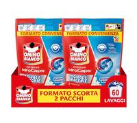 Omino Bianco Idrocaps Detersivo Lavatrice Sciogli Macchie, 30 Caps x 2 | Rimuove anche le macchie più difficili, 60 lavaggi, fragranza Muschio Bianco, efficace a basse temperature