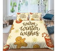 Omino di pan di zenzero caldo Set Di Biancheria Da Letto Per 3 Pezzi Con Stampa 3D WarmInverno DessertsNeveflakes Incluso Copripiumino Con 2 Federe in Microfibra Morbida E Leggera King（220x240cm）