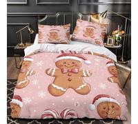 Omino di pan di zenzero copripiumino 3 Pezzi microfibra morbida stampa 3D con cerniera con federe per cuscini motivo a tema natalizio Set Di Copripiumino for adulti e bambini Single（135x200cm）