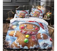 Omino di pan di zenzero copripiumino Biancheria da letto 3 pezzi morbida stampa di 3D cerniera nascosta con federe Stile festivo natalizio Set Di Copripiumino for ragazzi e adulti Single（135x200cm）