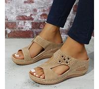 OMIREL Donna Ortopediche Estive Comode Supporto Arco Sandali con Plateau e Zeppa - Muli in Ecopelle con Fiori, Ciabatte da Spiaggia, Marrone, US8/EU39