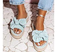 OMIREL Sandali con Zeppa Donna Ortopedico con Fiocco Sandali Estivi Comode Espadrillas Sandali con Zeppa Slip-On Vintage Moda Scarpe,Blu,US8/EU39