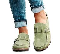 OMIREL Sandali Donna Estivi Zeppa Sandali Mules Traspiranti Ciabatte Ortopedico con Adjustable Strappo Sandali Chiuse Scamosciato Slip on Sandali,Verde,US7/EU38