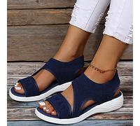 OMIREL Sandali Donna Ortopedico con Adjustable Strappo Sandali Estivi Comode Cuoio Sandali con Zeppa Vintage Moda Scarpe Antiscivolo Scarpe Spiaggia,Blu,US6/EU37