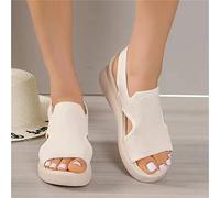 OMIREL Sandali Donna Ortopedico con Cinturino Caviglia Sandali Estivi Comode Cuoio Artificiale Sandali con Zeppa Washable Slingback Slide Sandali Sportivi,Bianca,EU36/US5