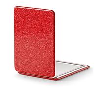 OMIRO Specchio compatto, classico in pelle PU 1X/3X ingrandimento, tascabile ultra portatile per borse e viaggi, 8,5 cm * 6,2 cm (Rosso)