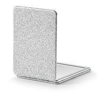OMIRO Specchio compatto, classico in pelle PU 1X/3X ingrandimento, tascabile ultra portatile per borse e viaggi, 8,5 cm * 6,2 cm (Argento)