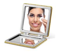 OMIRO Specchio compatto, classico in pelle PU con ingrandimento 1X/3X, tascabile ultra portatile per borse e viaggi (Oro)