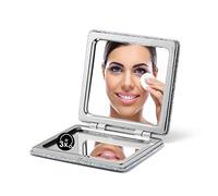 OMIRO Specchio compatto, classico in pelle PU con ingrandimento 1X/3X, tascabile ultra portatile per borse e viaggi (Argento)