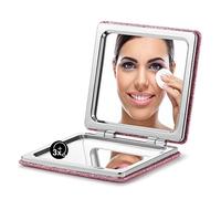 OMIRO Specchio compatto, classico in pelle PU con ingrandimento 1X/3X, tascabile ultra portatile per borse e viaggi (Rosa)