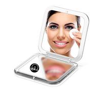 OMIRO Specchio compatto pieghevole, ingrandimento 1X/15x, formato tascabile, quadrato, per trucco da viaggio (argento)