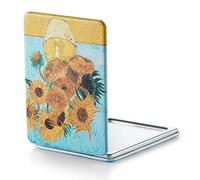 OMIRO Specchio d'ingrandimento 1X/3X, Specchio compatto con pittura unica e pelle PU classica, 8,5 * 6,2cm (Girasoli)